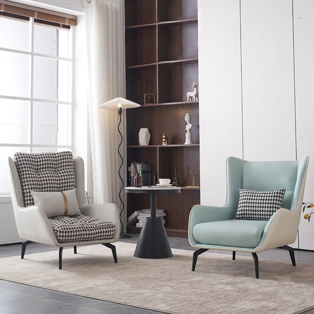 Cotton Linen Biscuit Back Flared Arm Tufted Accent Chair Image - 1