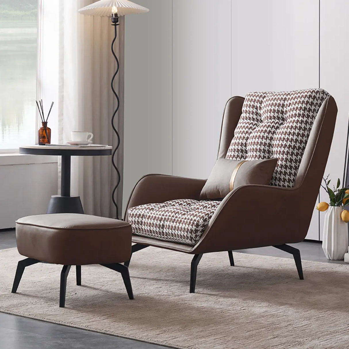 Cotton Linen Biscuit Back Flared Arm Tufted Accent Chair Image - 12