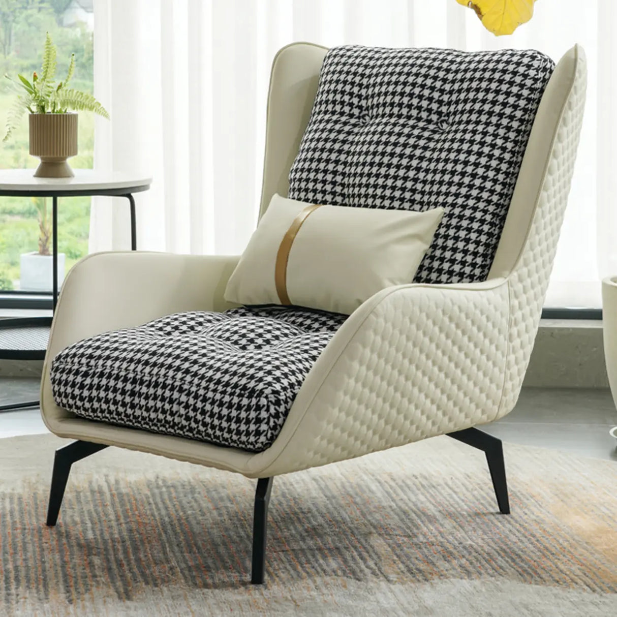 Cotton Linen Biscuit Back Flared Arm Tufted Accent Chair Image - 13