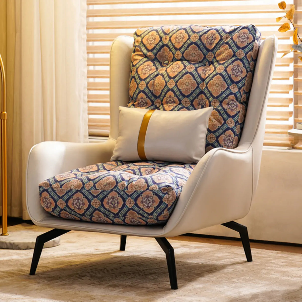 Cotton Linen Biscuit Back Flared Arm Tufted Accent Chair Image - 14