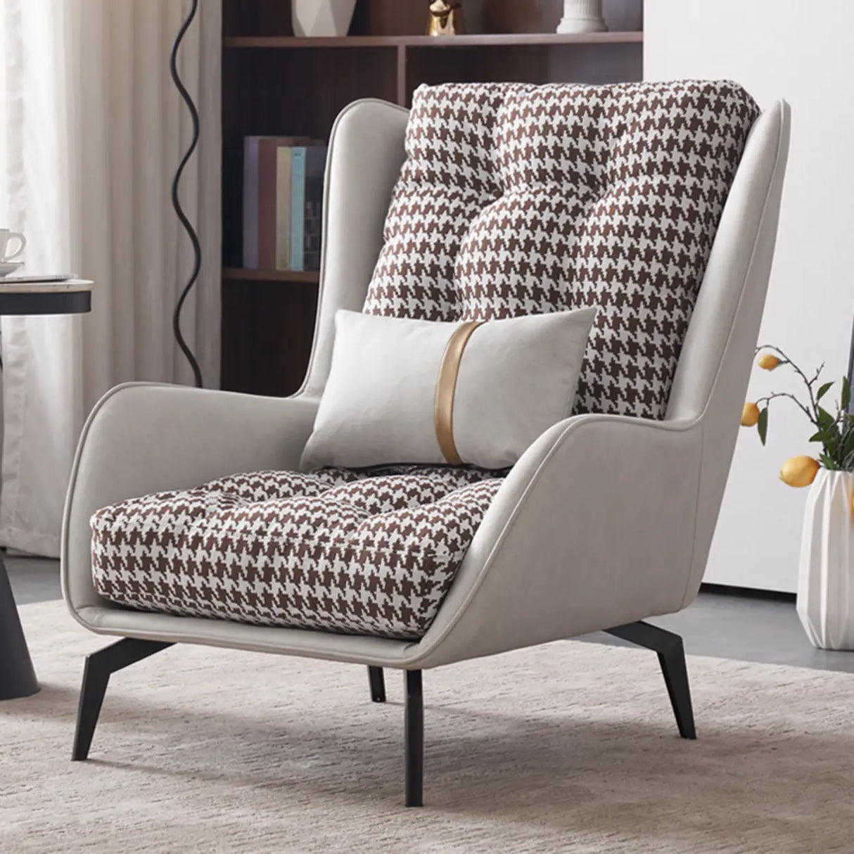 Cotton Linen Biscuit Back Flared Arm Tufted Accent Chair Image - 16