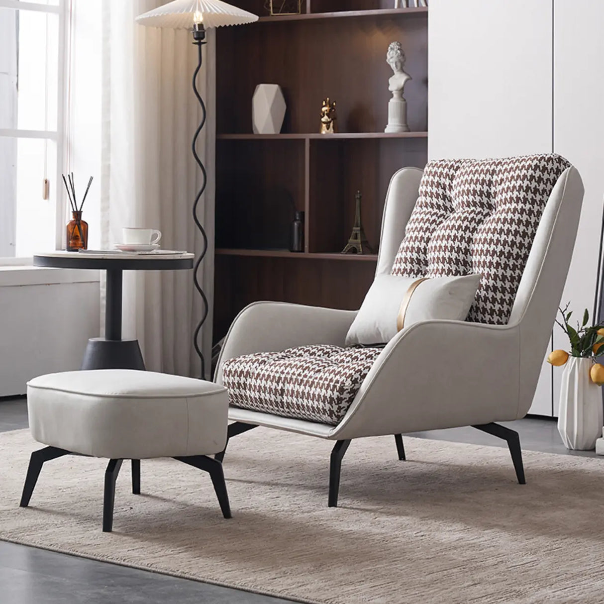 Cotton Linen Biscuit Back Flared Arm Tufted Accent Chair Image - 17