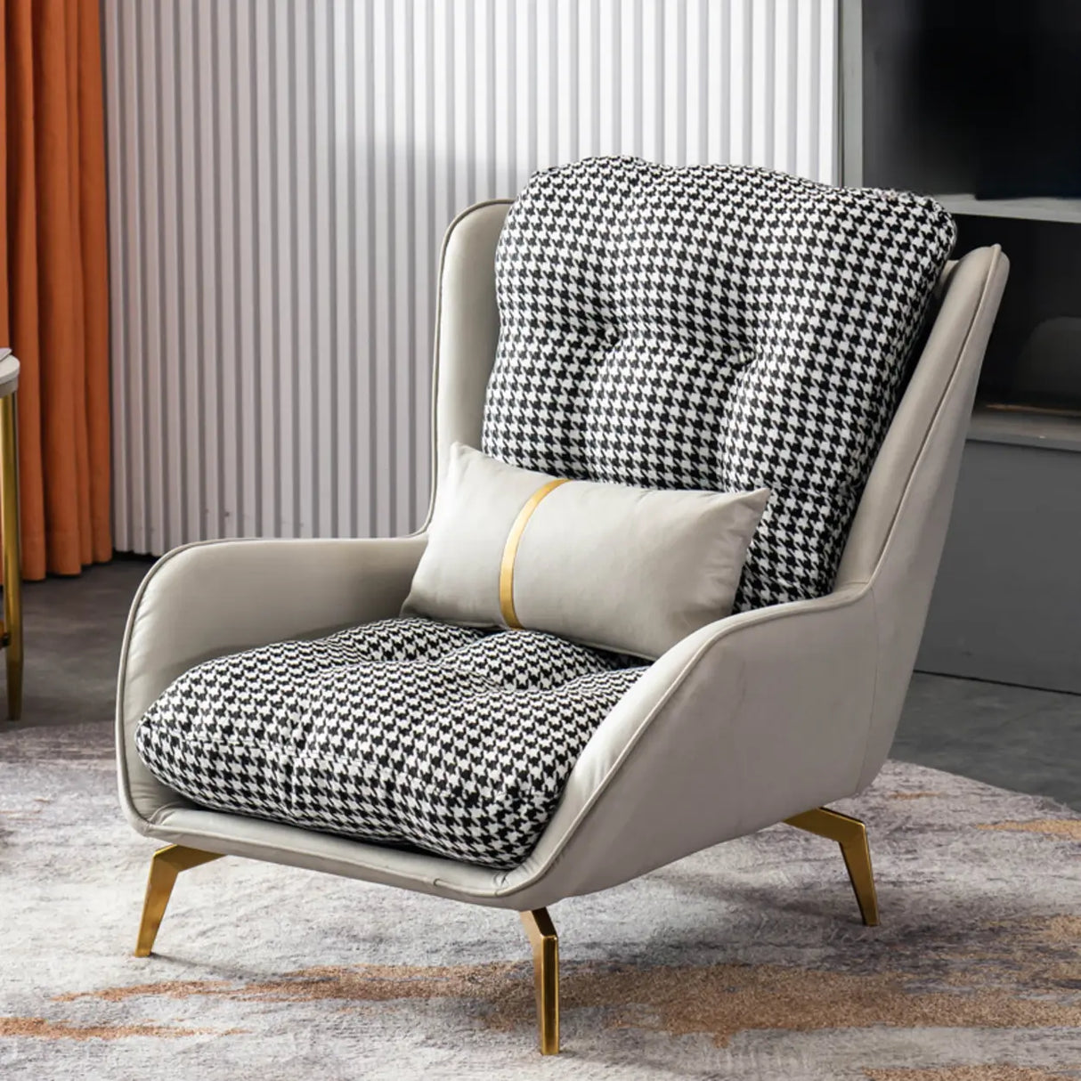 Cotton Linen Biscuit Back Flared Arm Tufted Accent Chair Image - 19