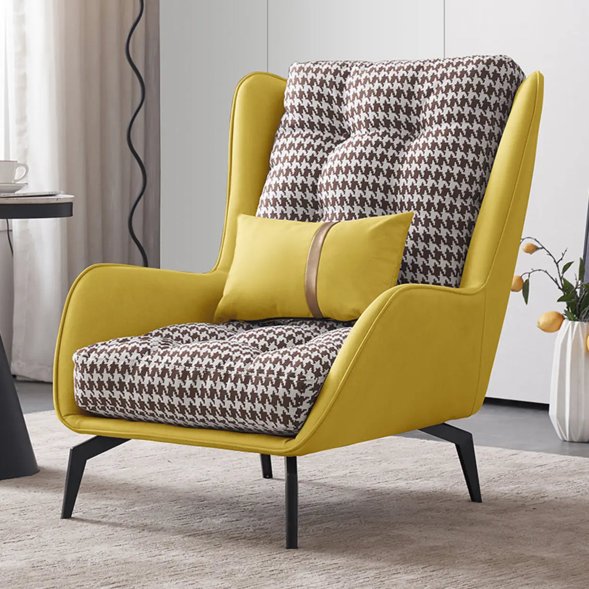 Cotton Linen Biscuit Back Flared Arm Tufted Accent Chair Image - 2