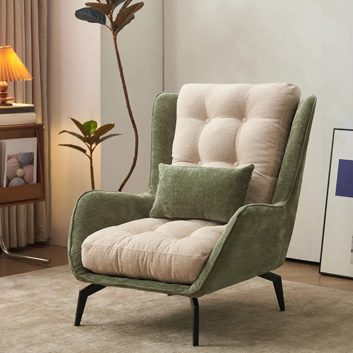 Cotton Linen Biscuit Back Flared Arm Tufted Accent Chair Image - 21