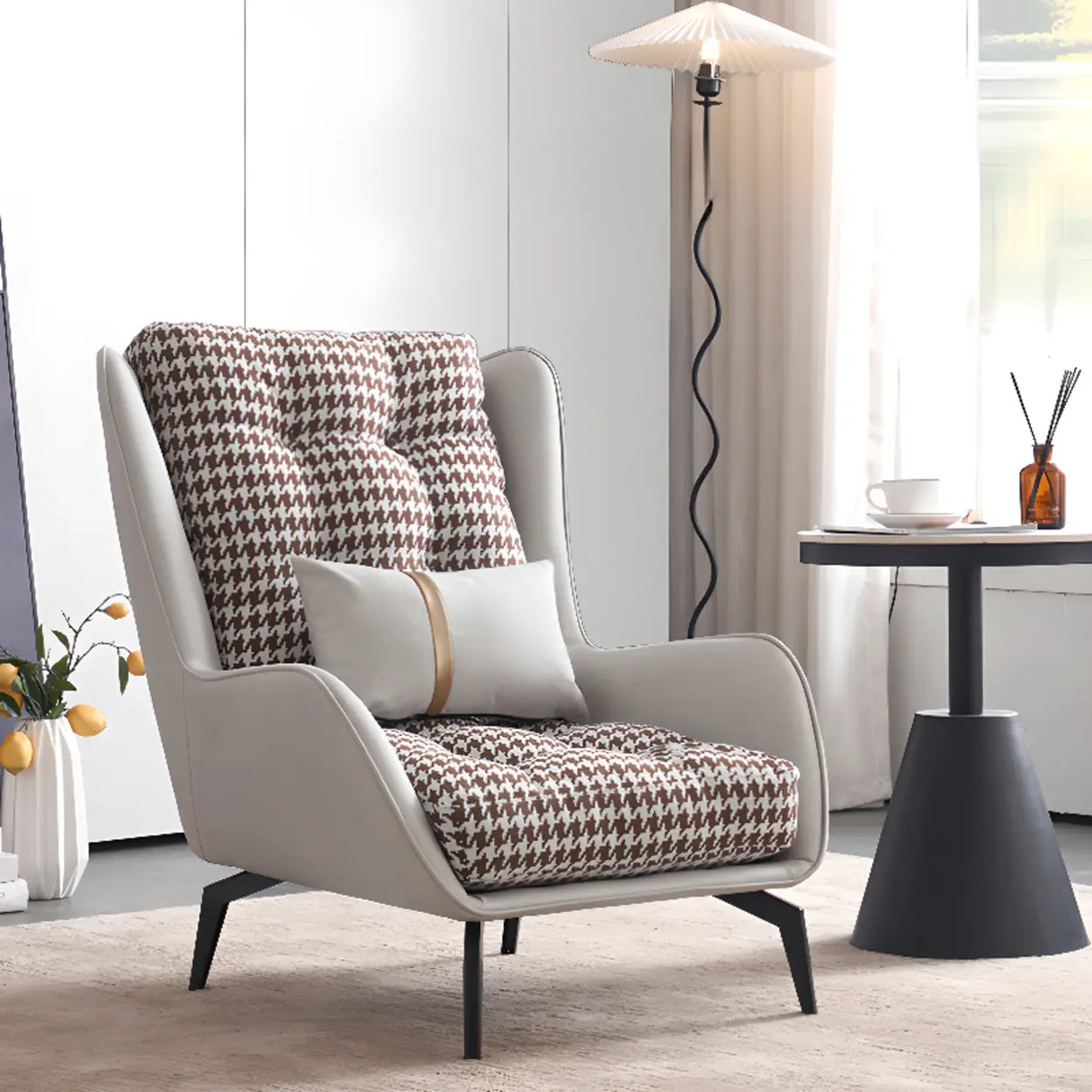 Cotton Linen Biscuit Back Flared Arm Tufted Accent Chair Image - 3