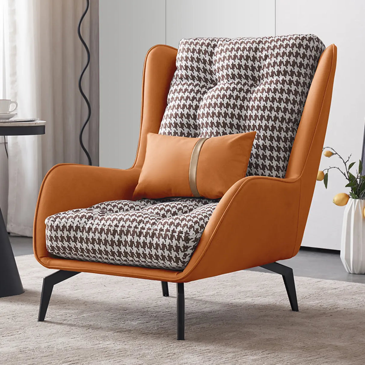 Cotton Linen Biscuit Back Flared Arm Tufted Accent Chair Image - 4