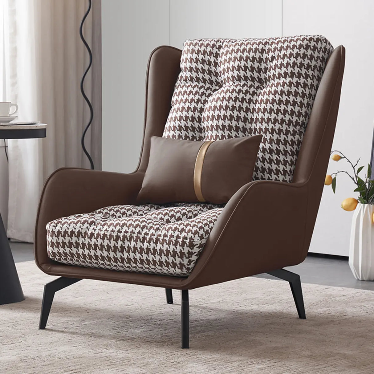 Cotton Linen Biscuit Back Flared Arm Tufted Accent Chair Image - 5