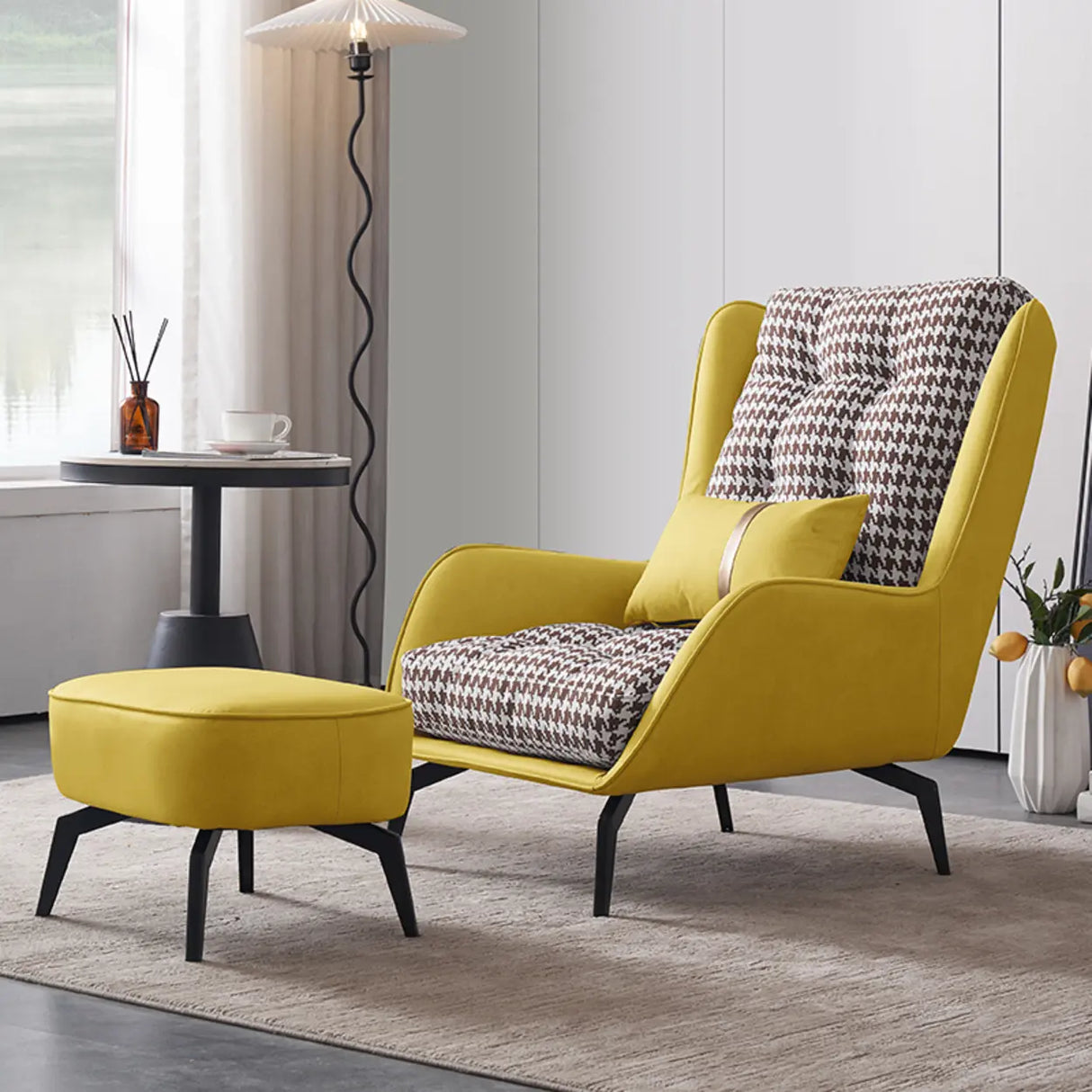 Cotton Linen Biscuit Back Flared Arm Tufted Accent Chair Image - 7