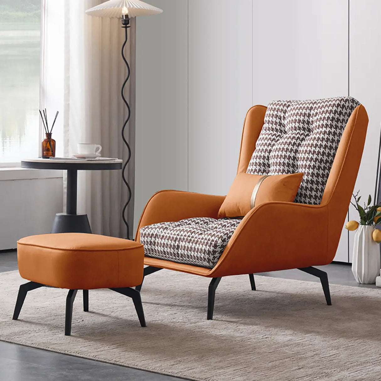 Cotton Linen Biscuit Back Flared Arm Tufted Accent Chair Image - 9