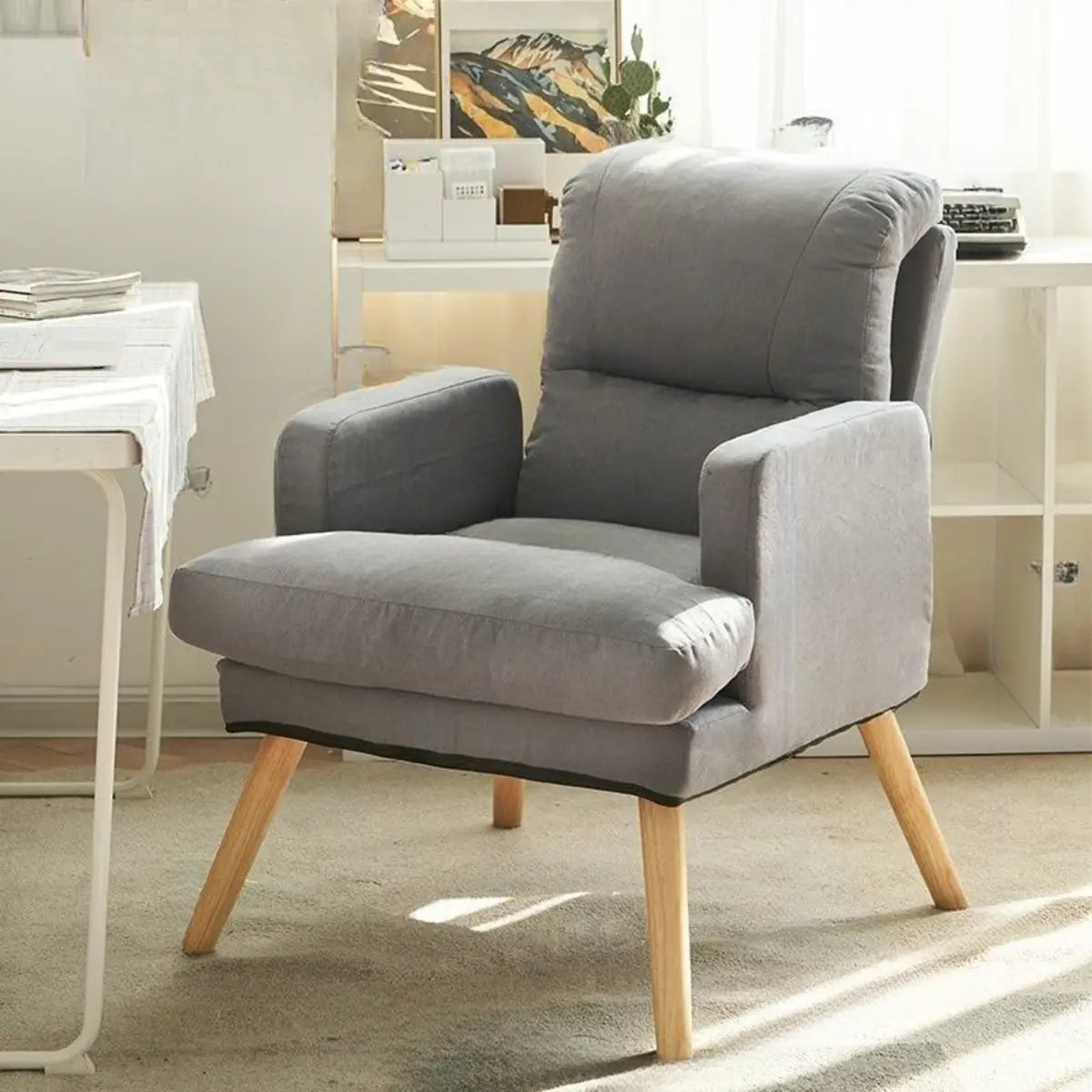 Cotton Linen Sewn Pillow Back Reclining Lounge Chair Image - 10