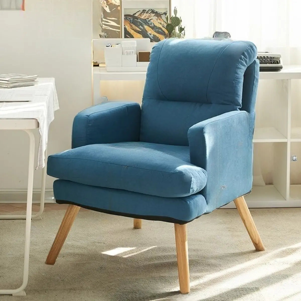 Cotton Linen Sewn Pillow Back Reclining Lounge Chair Image - 11