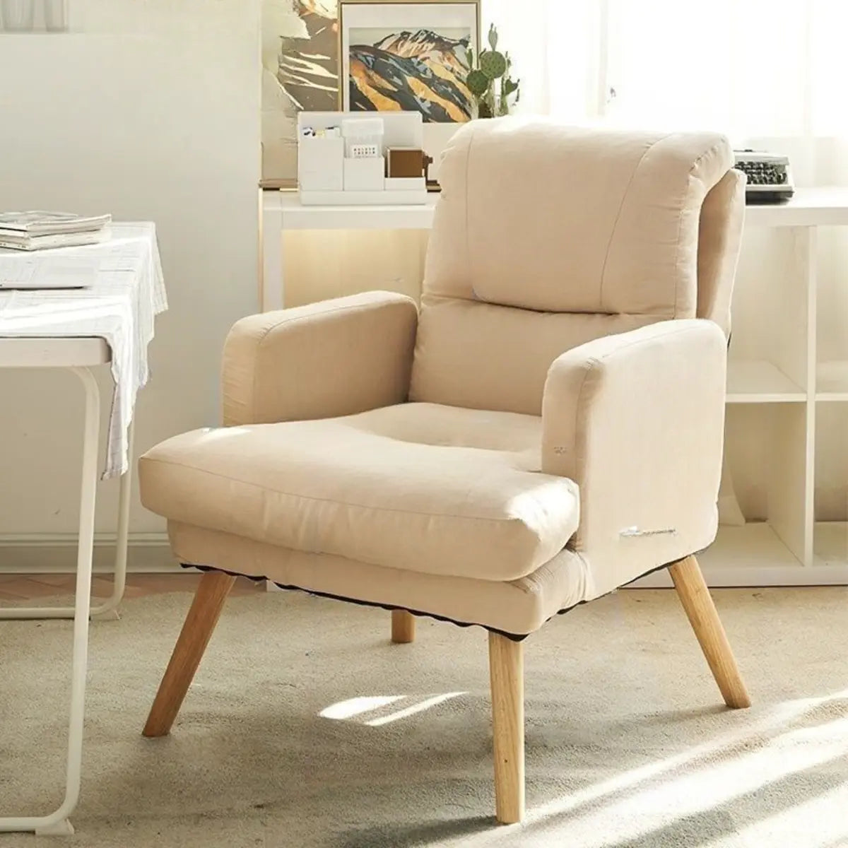 Cotton Linen Sewn Pillow Back Reclining Lounge Chair Image - 12