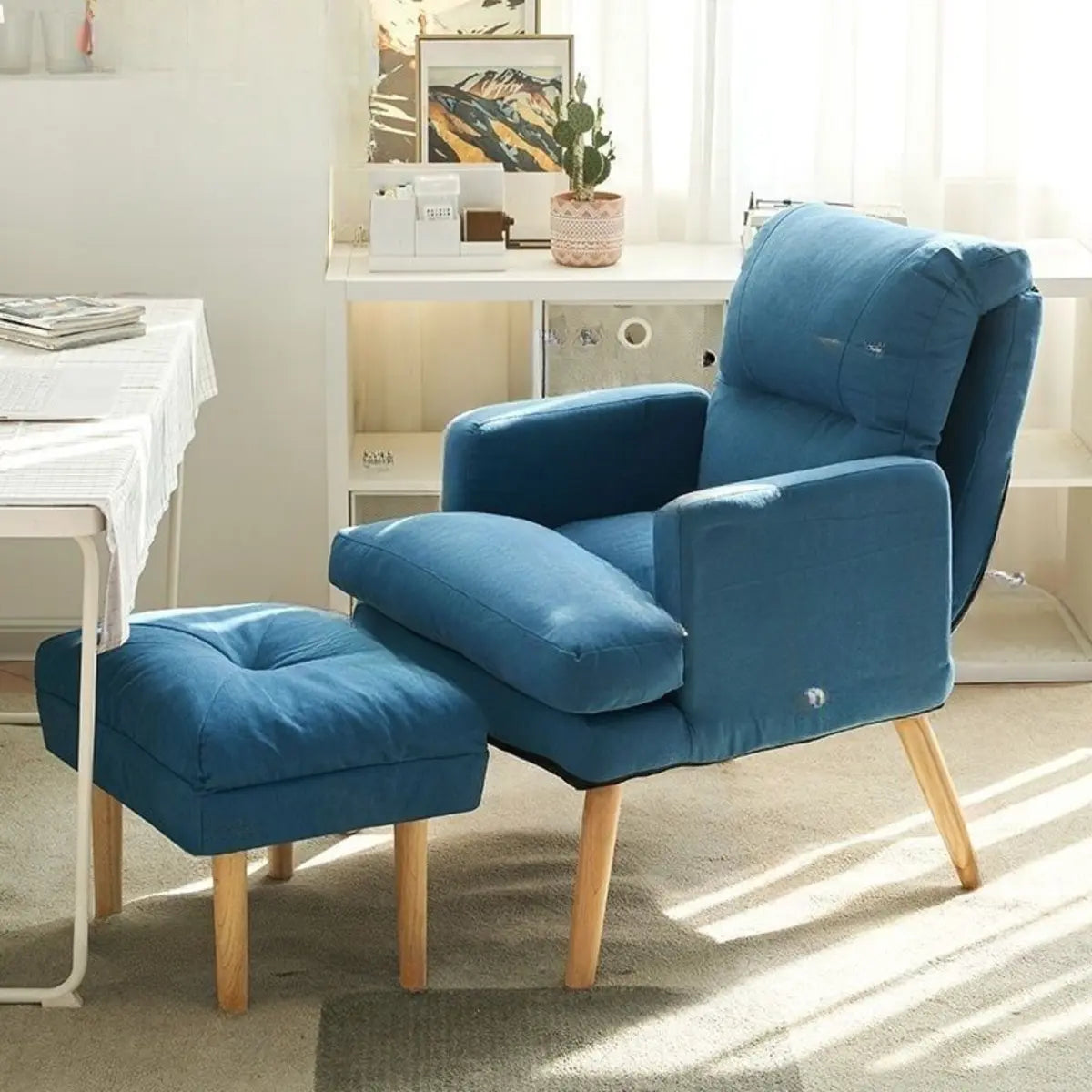 Cotton Linen Sewn Pillow Back Reclining Lounge Chair Image - 13