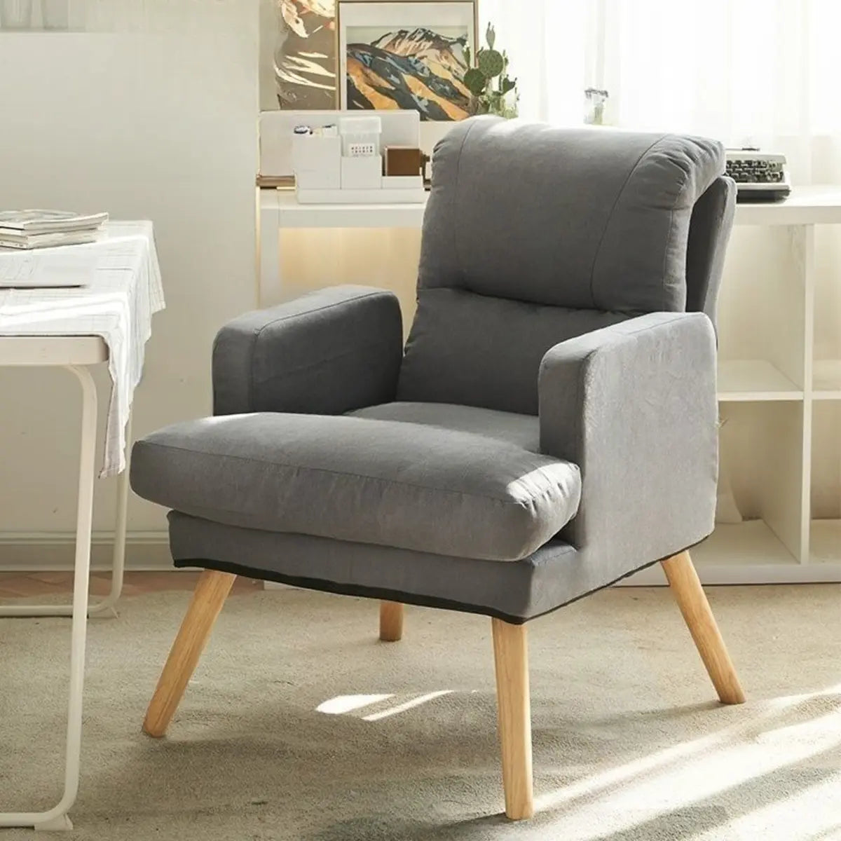 Cotton Linen Sewn Pillow Back Reclining Lounge Chair Image - 6