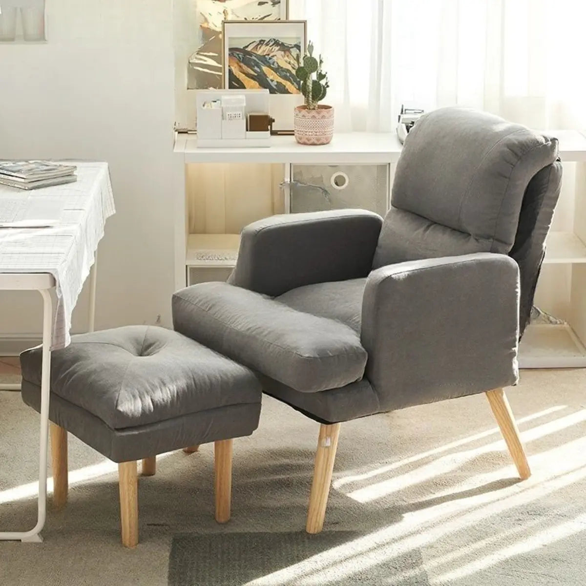 Cotton Linen Sewn Pillow Back Reclining Lounge Chair Image - 8