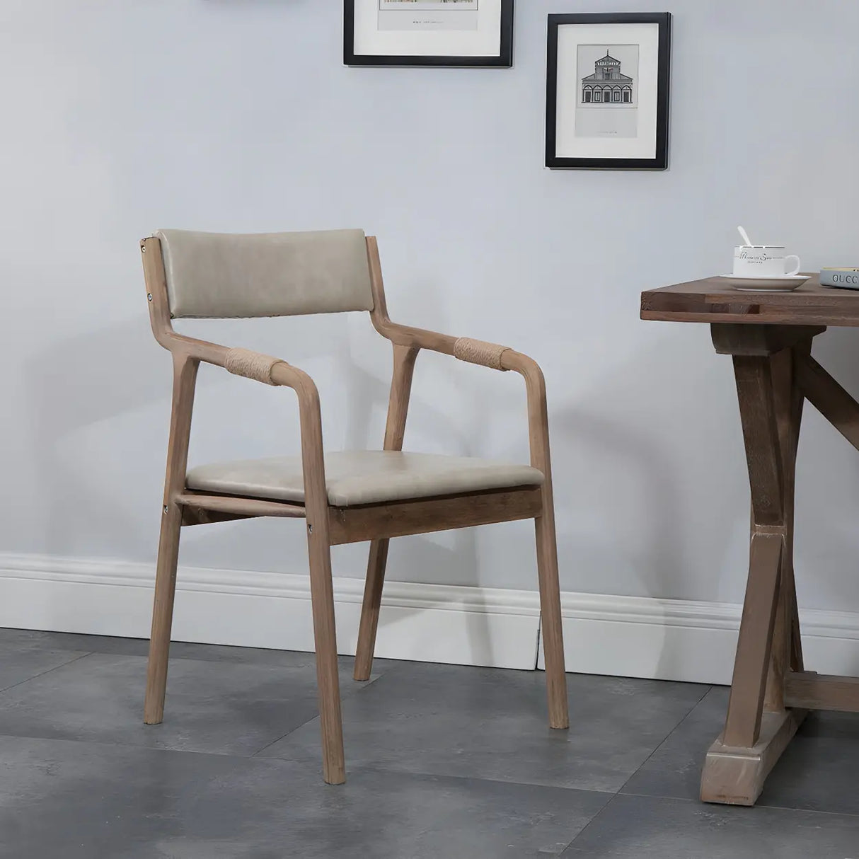 Country Distressed Finish Wooden Dining Arm Chair Image - 3