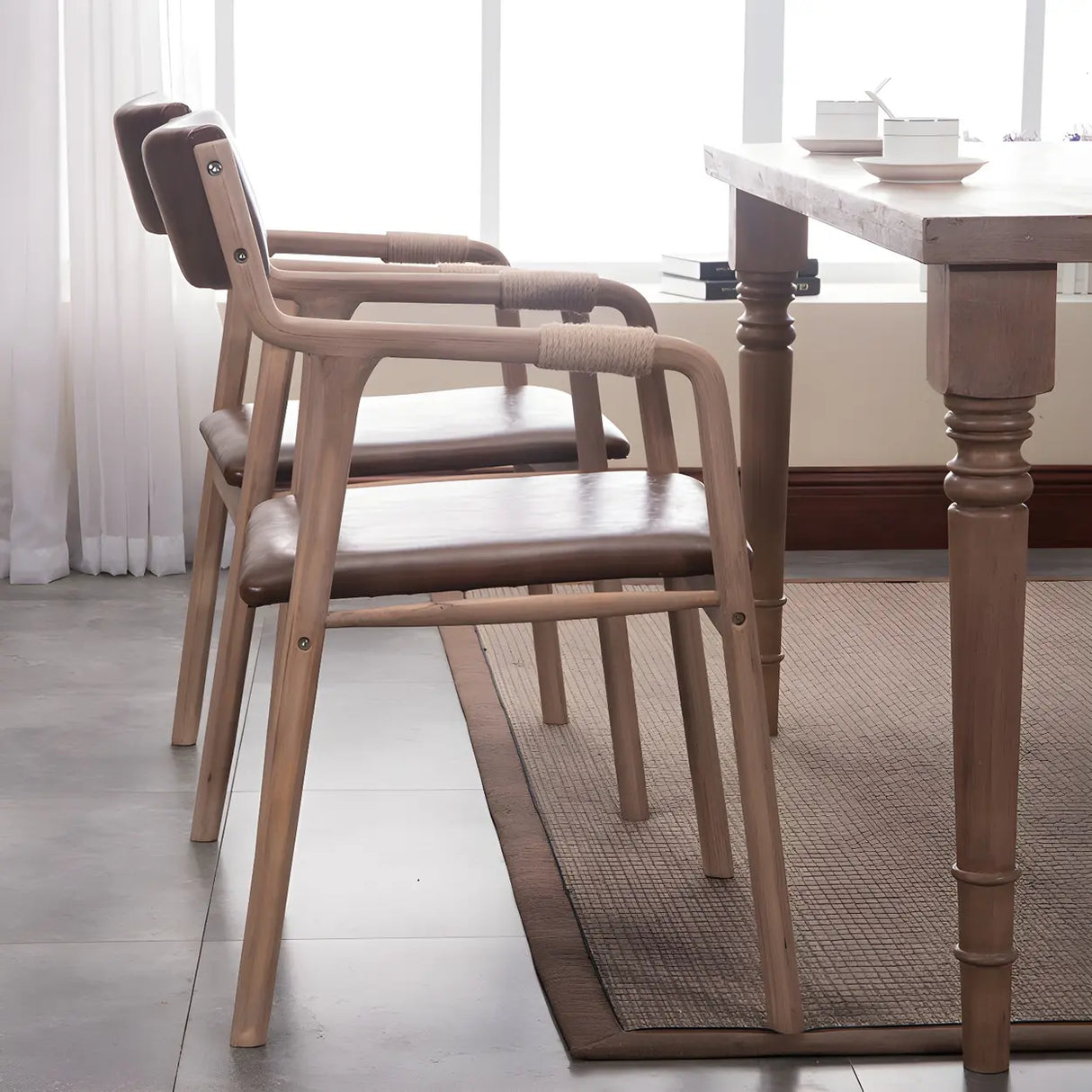 Country Distressed Finish Wooden Dining Arm Chair Image - 5