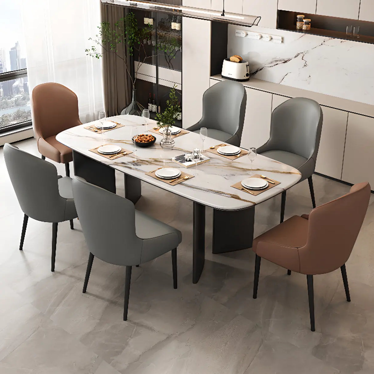 Cozy Curved Upholstered Faux Leather Dining Chair Orange Image - 4