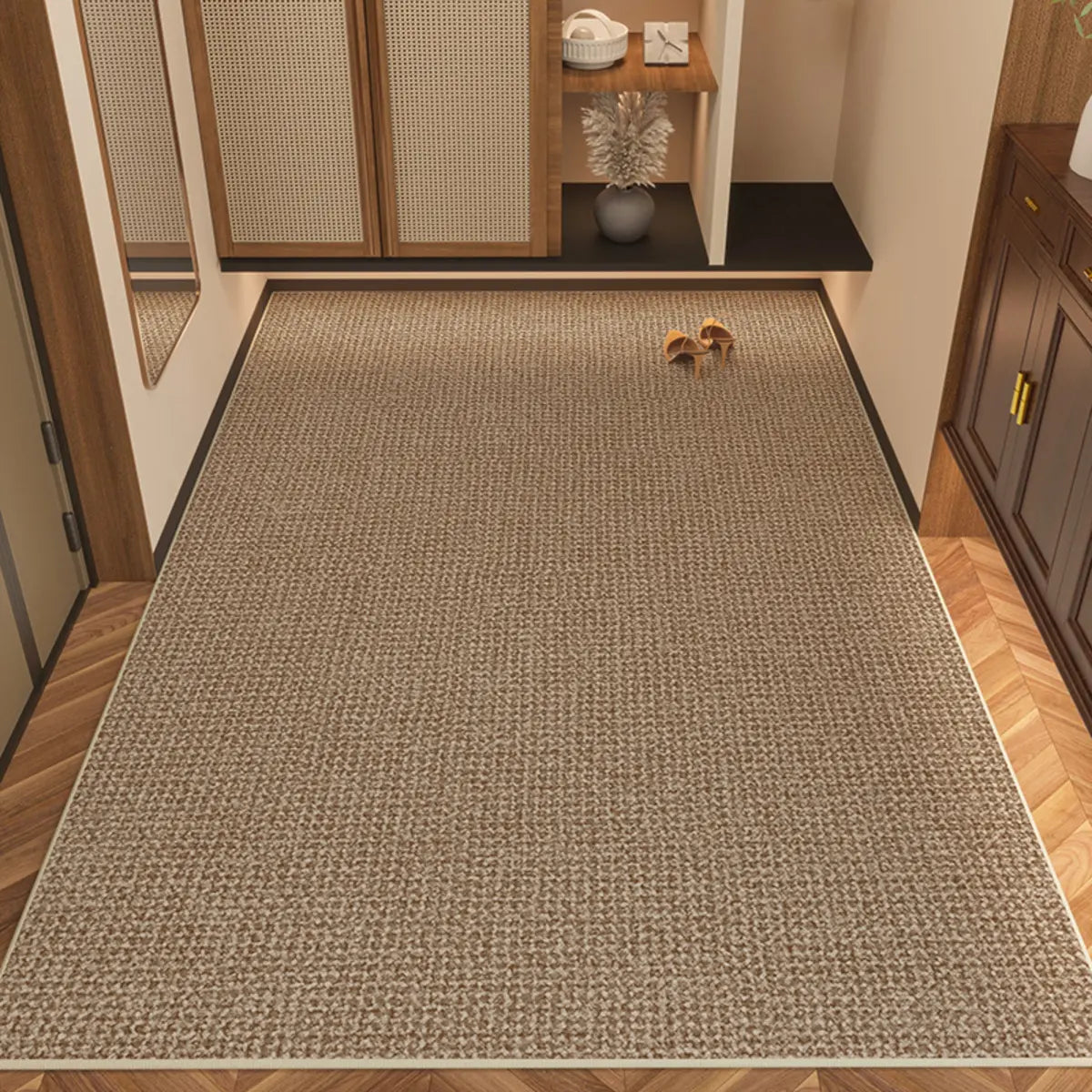 Cozy Rectangular Woven Beige Entrance Area Rug Image - 2