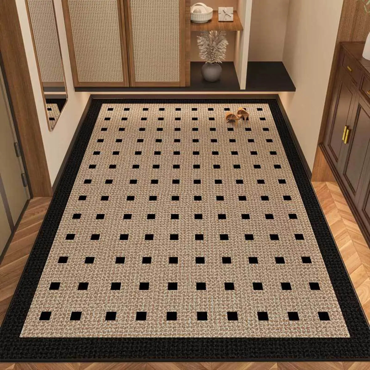 Cozy Rectangular Woven Beige Entrance Area Rug Image - 3