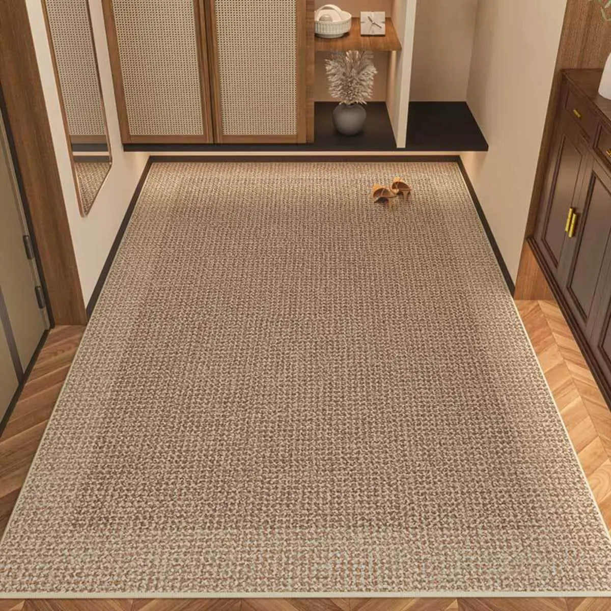 Cozy Rectangular Woven Beige Entrance Area Rug Image - 4