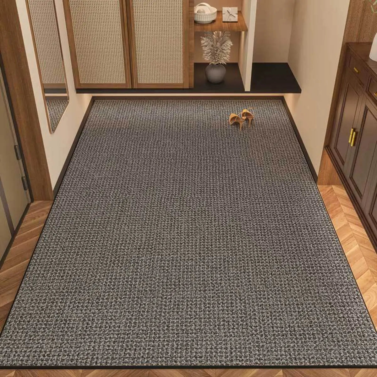 Cozy Rectangular Woven Beige Entrance Area Rug Image - 6