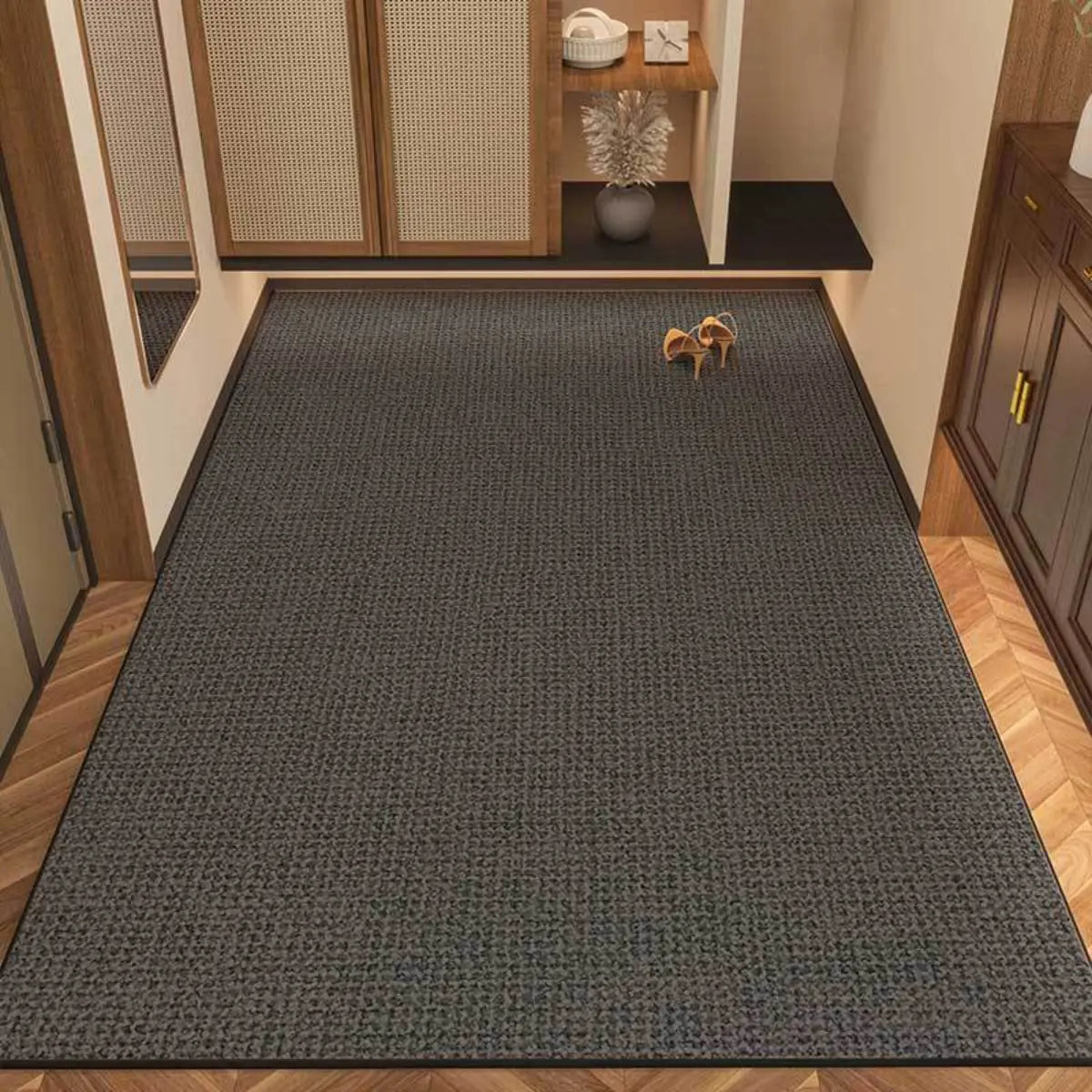 Cozy Rectangular Woven Beige Entrance Area Rug Image - 7