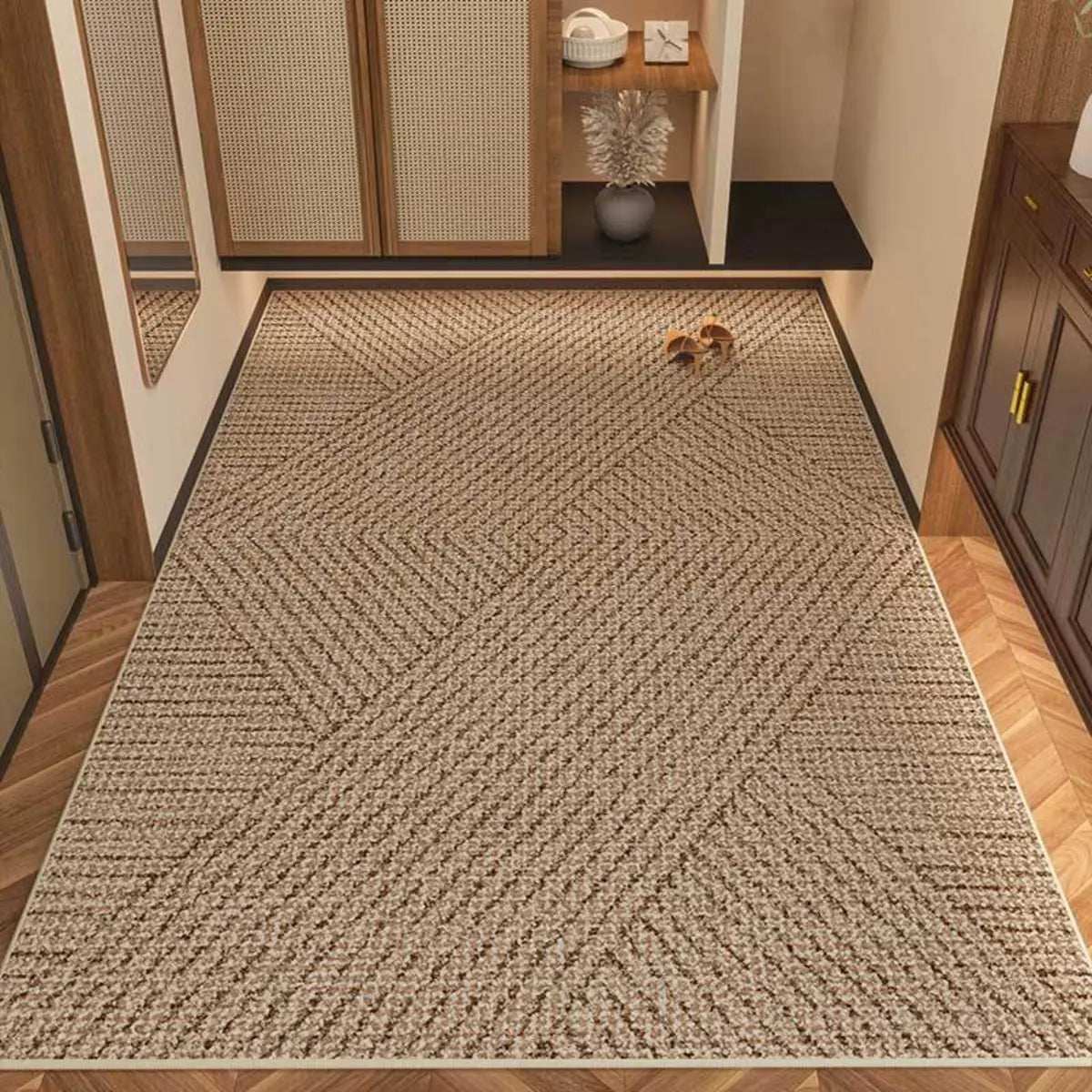 Cozy Rectangular Woven Beige Entrance Area Rug Image - 8