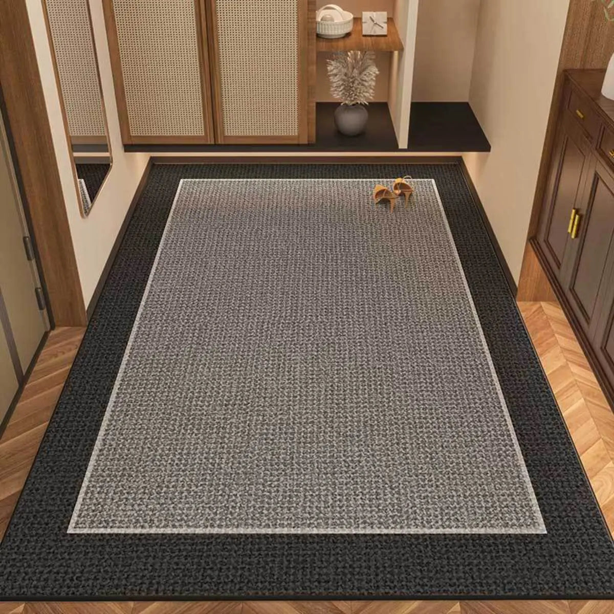 Cozy Rectangular Woven Beige Entrance Area Rug Image - 9
