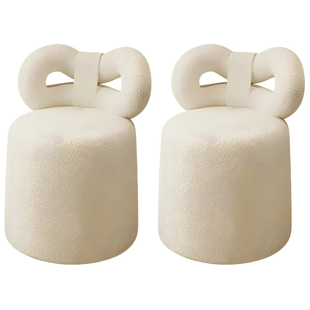 Cream Drum Upholstered Bow Back Swivel Vanity Stool Image - 3