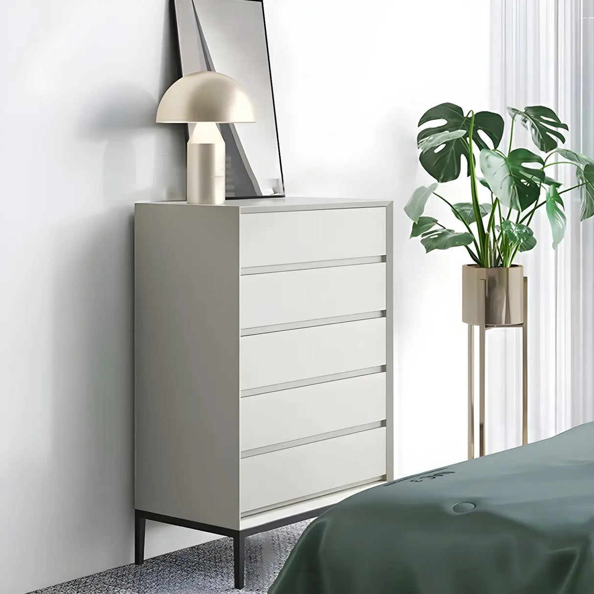 Cream Gray Manufactured Wood Dresser for Drawers Image - 12