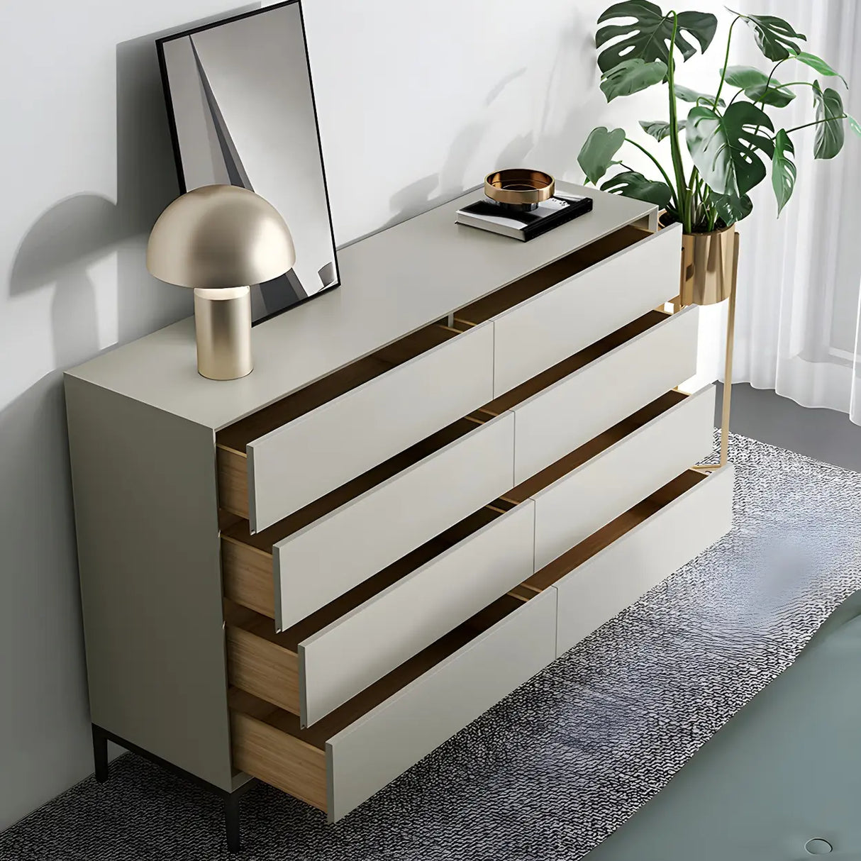 Cream Gray Manufactured Wood Dresser for Drawers Image - 4