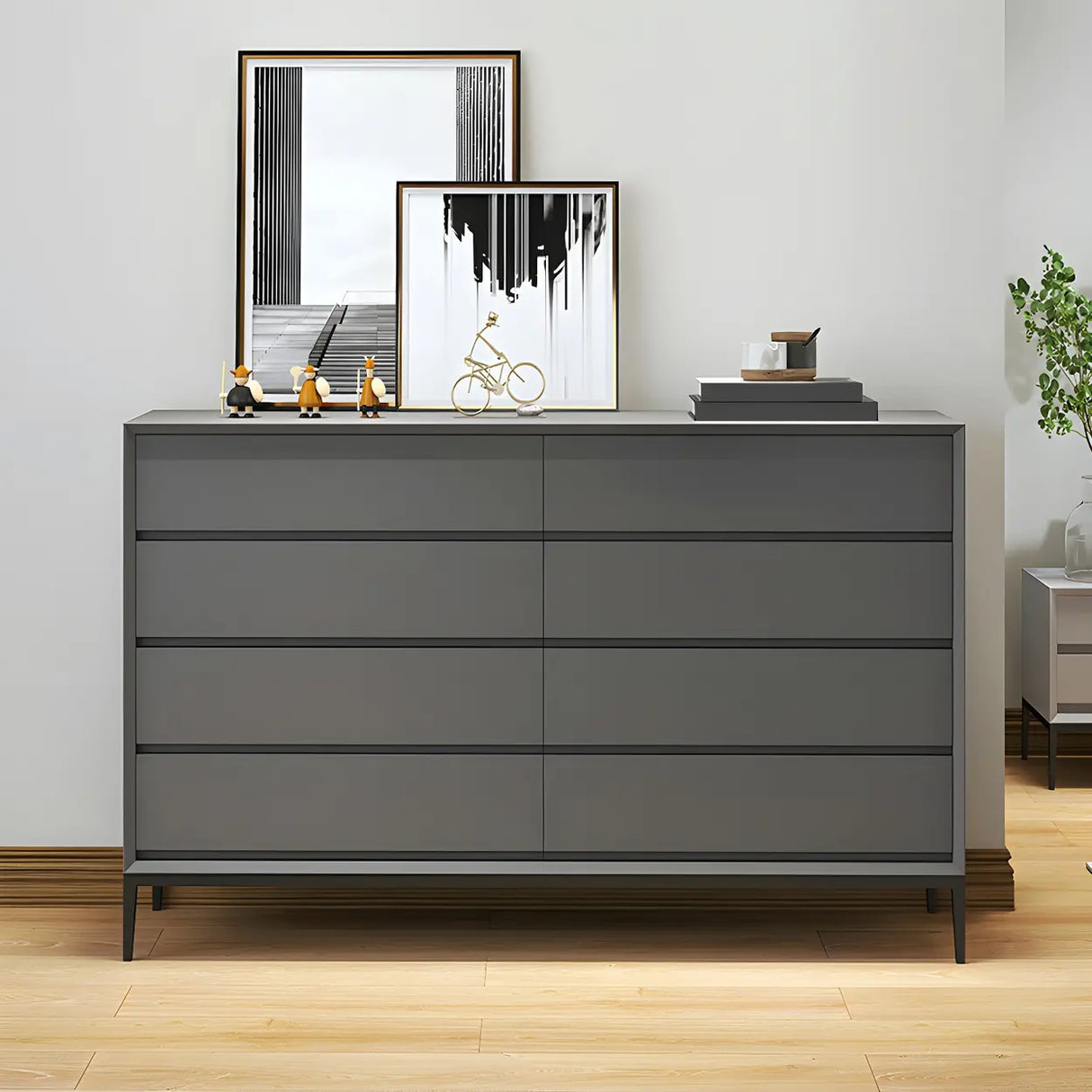 Cream Gray Manufactured Wood Dresser for Drawers Image - 7