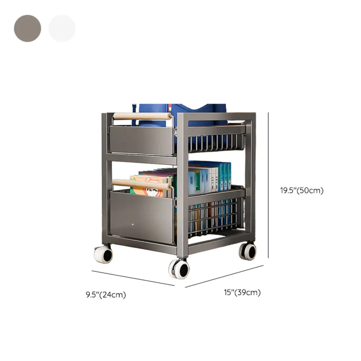 Cream Grey Metal Utility Carts with Bins and Shelves