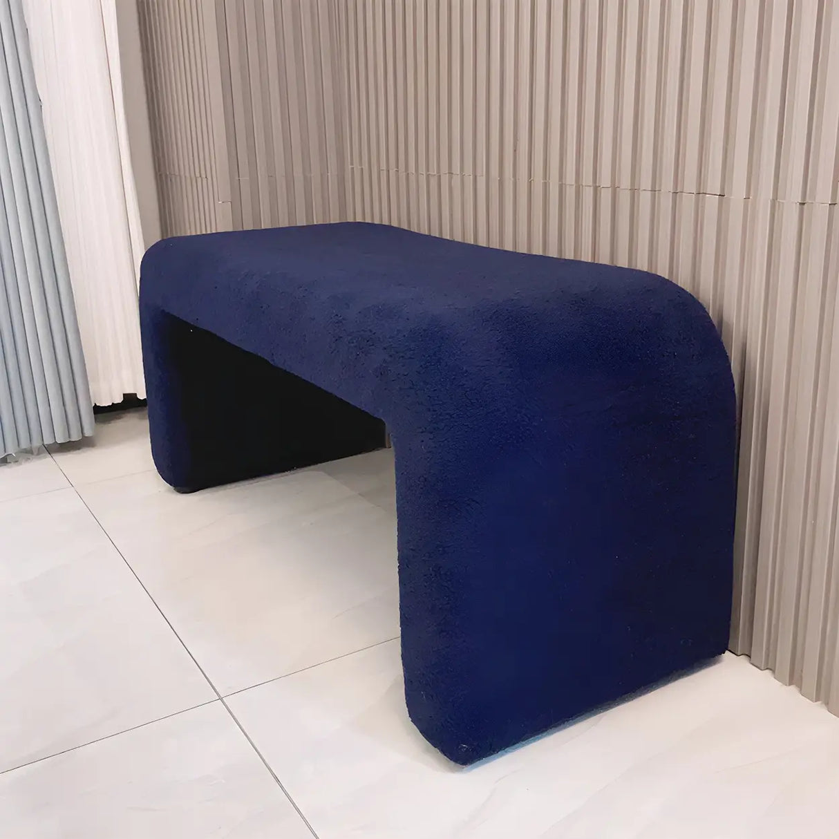 Cream Polyester Blend Upholstered Short Bedroom Bench Image - 10