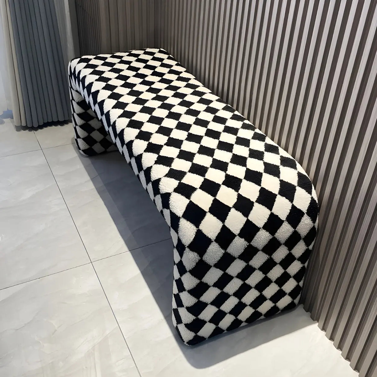 Cream Polyester Blend Upholstered Short Bedroom Bench Image - 4