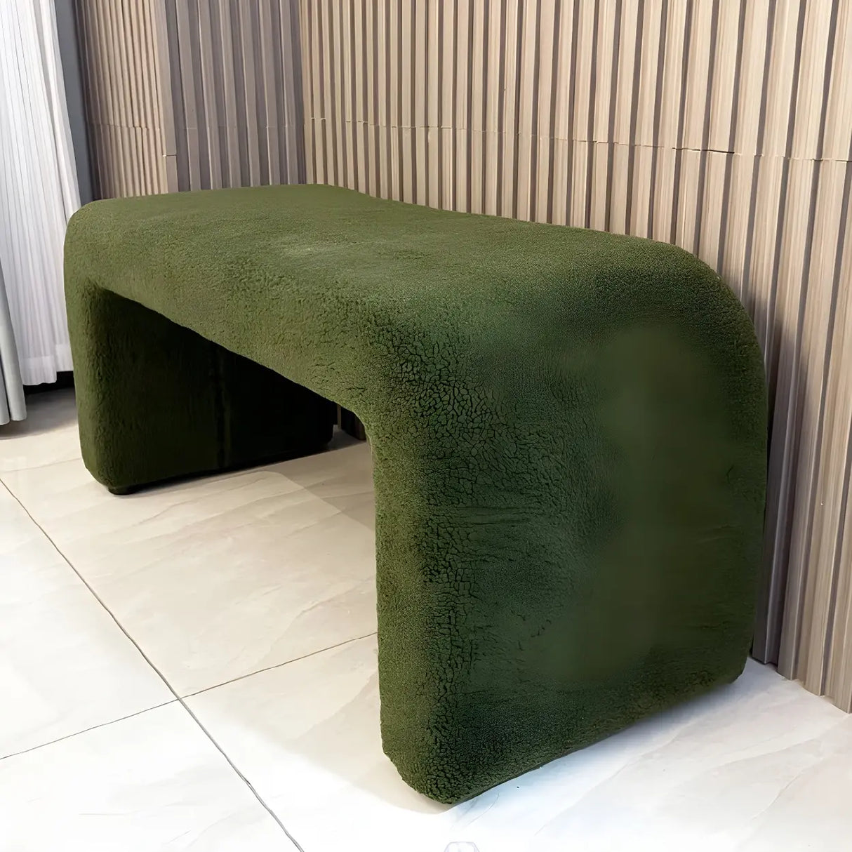 Cream Polyester Blend Upholstered Short Bedroom Bench Image - 9