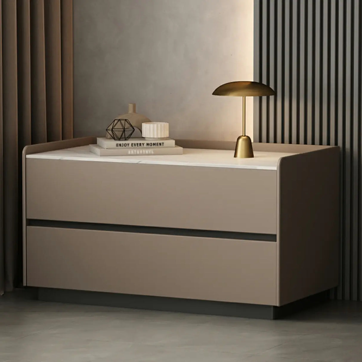 Cream Rectangular Faux Leather Nightstand with Storage Image - 12