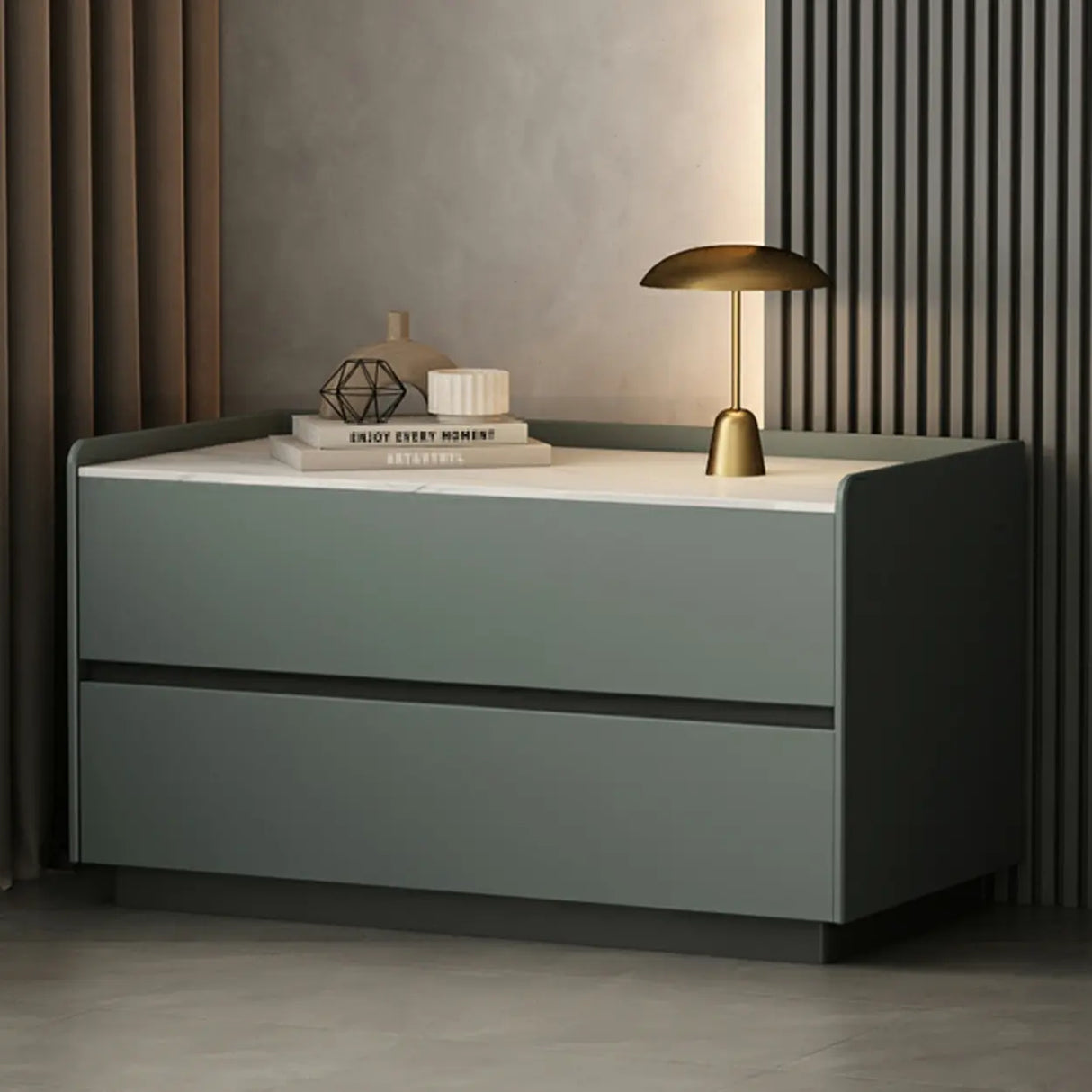 Cream Rectangular Faux Leather Nightstand with Storage Image - 14