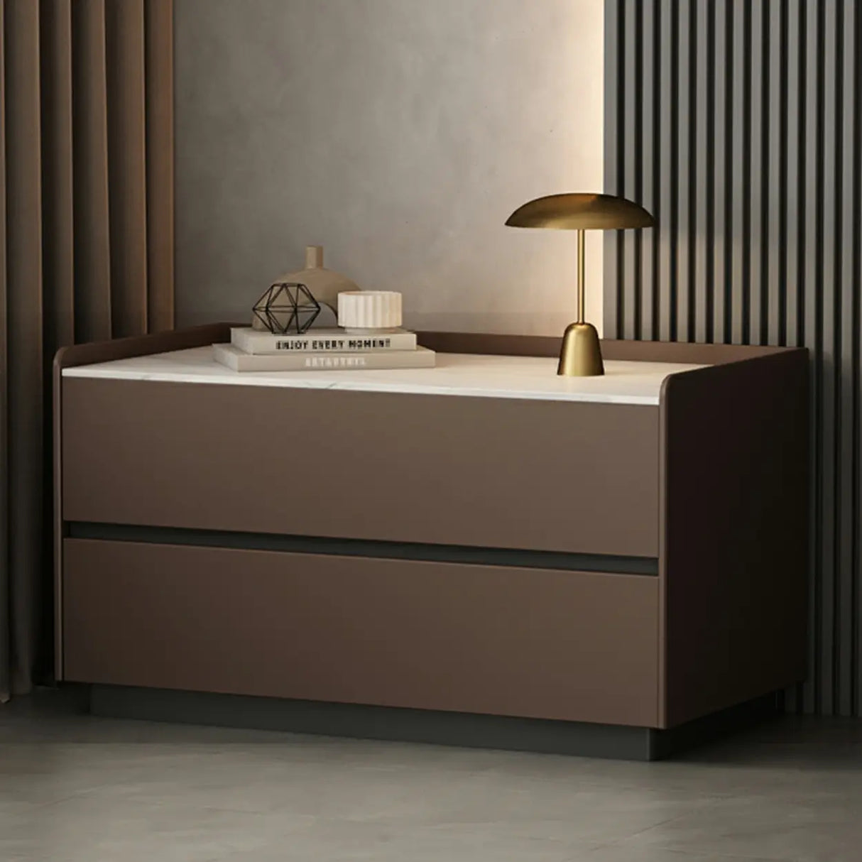 Cream Rectangular Faux Leather Nightstand with Storage Image - 15