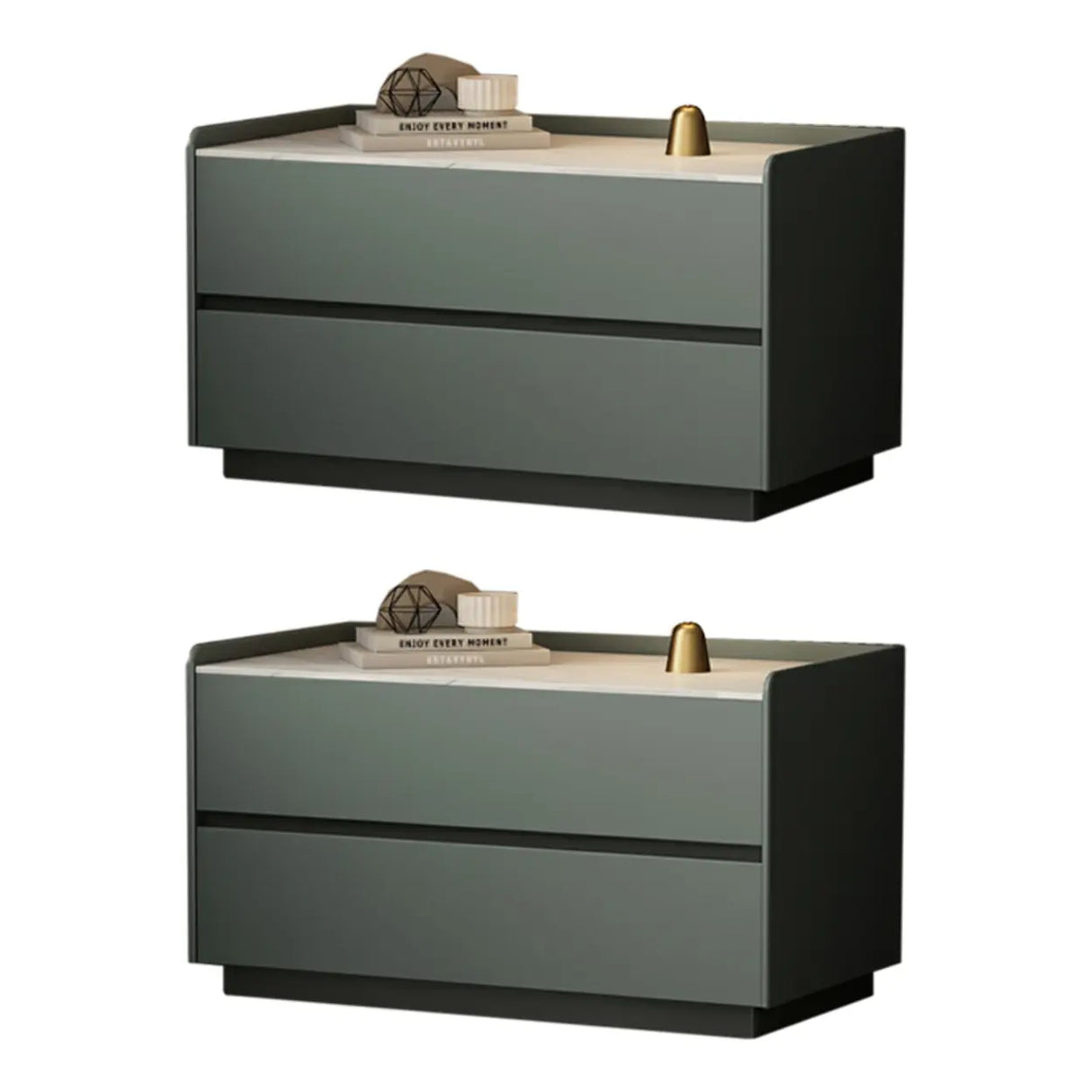 Cream Rectangular Faux Leather Nightstand with Storage Image - 16