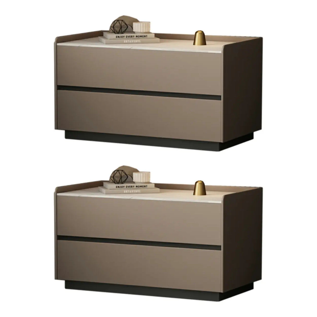 Cream Rectangular Faux Leather Nightstand with Storage Image - 17