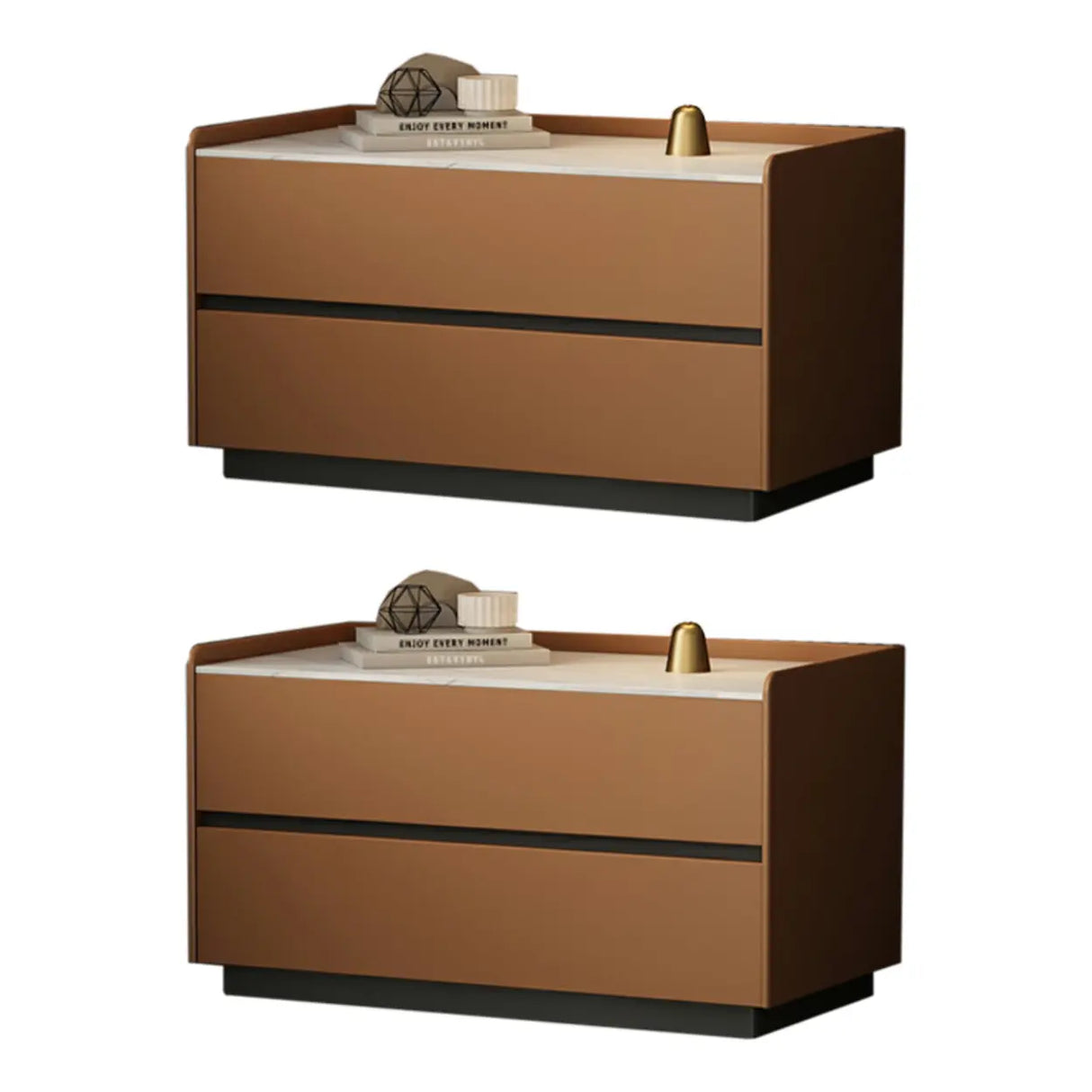 Cream Rectangular Faux Leather Nightstand with Storage Image - 18