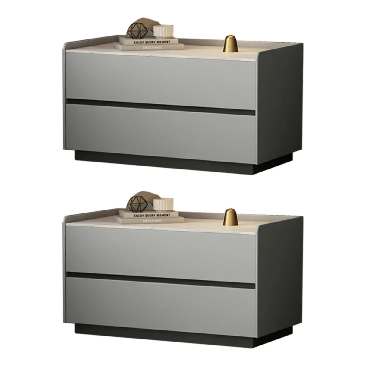 Cream Rectangular Faux Leather Nightstand with Storage Image - 19