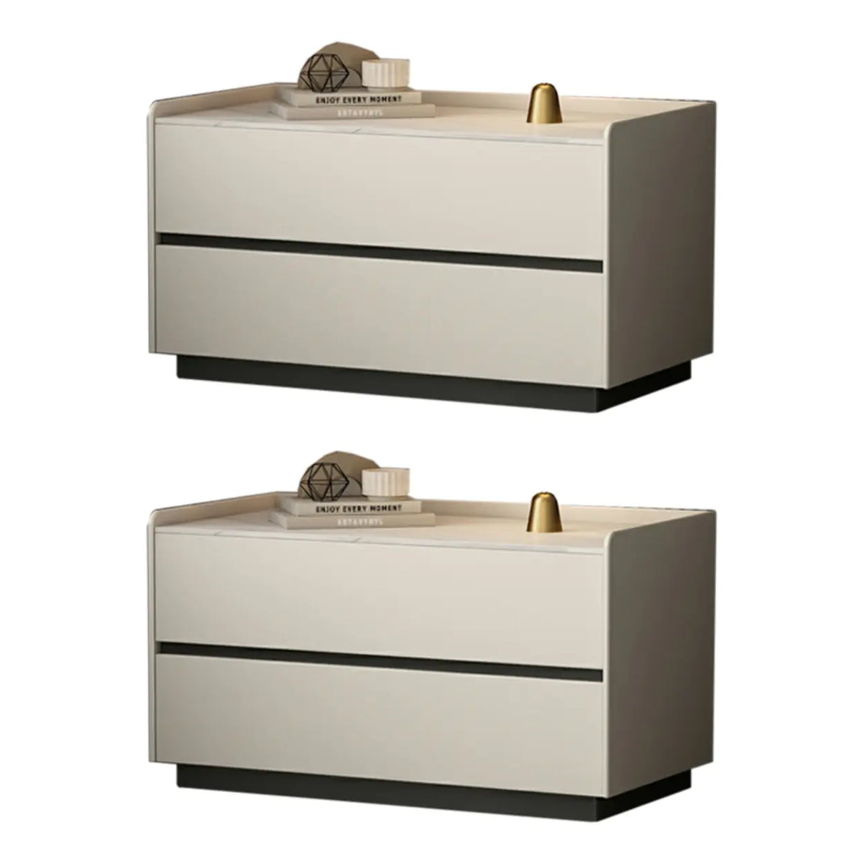 Cream Rectangular Faux Leather Nightstand with Storage Image - 20