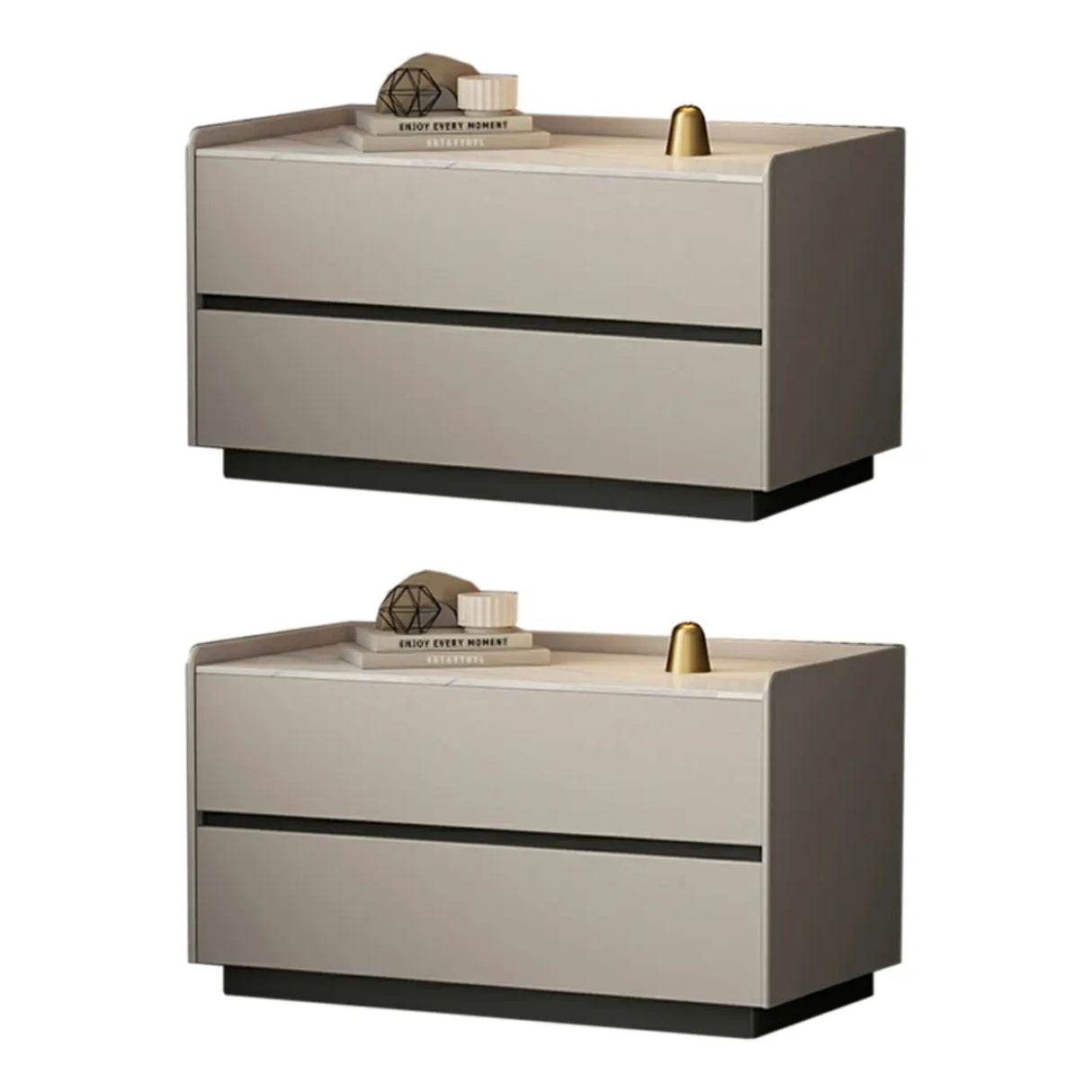 Cream Rectangular Faux Leather Nightstand with Storage Image - 21