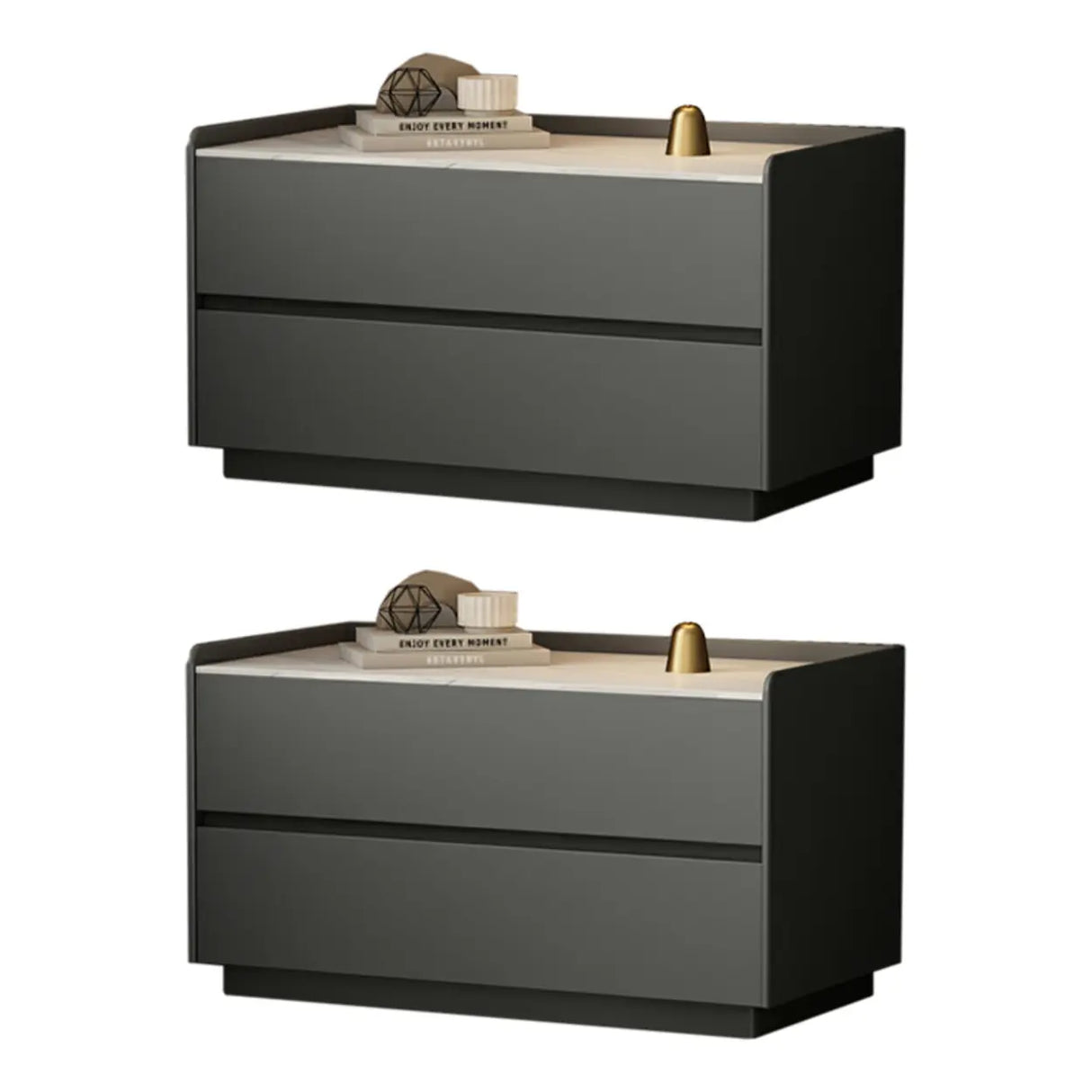 Cream Rectangular Faux Leather Nightstand with Storage Image - 22