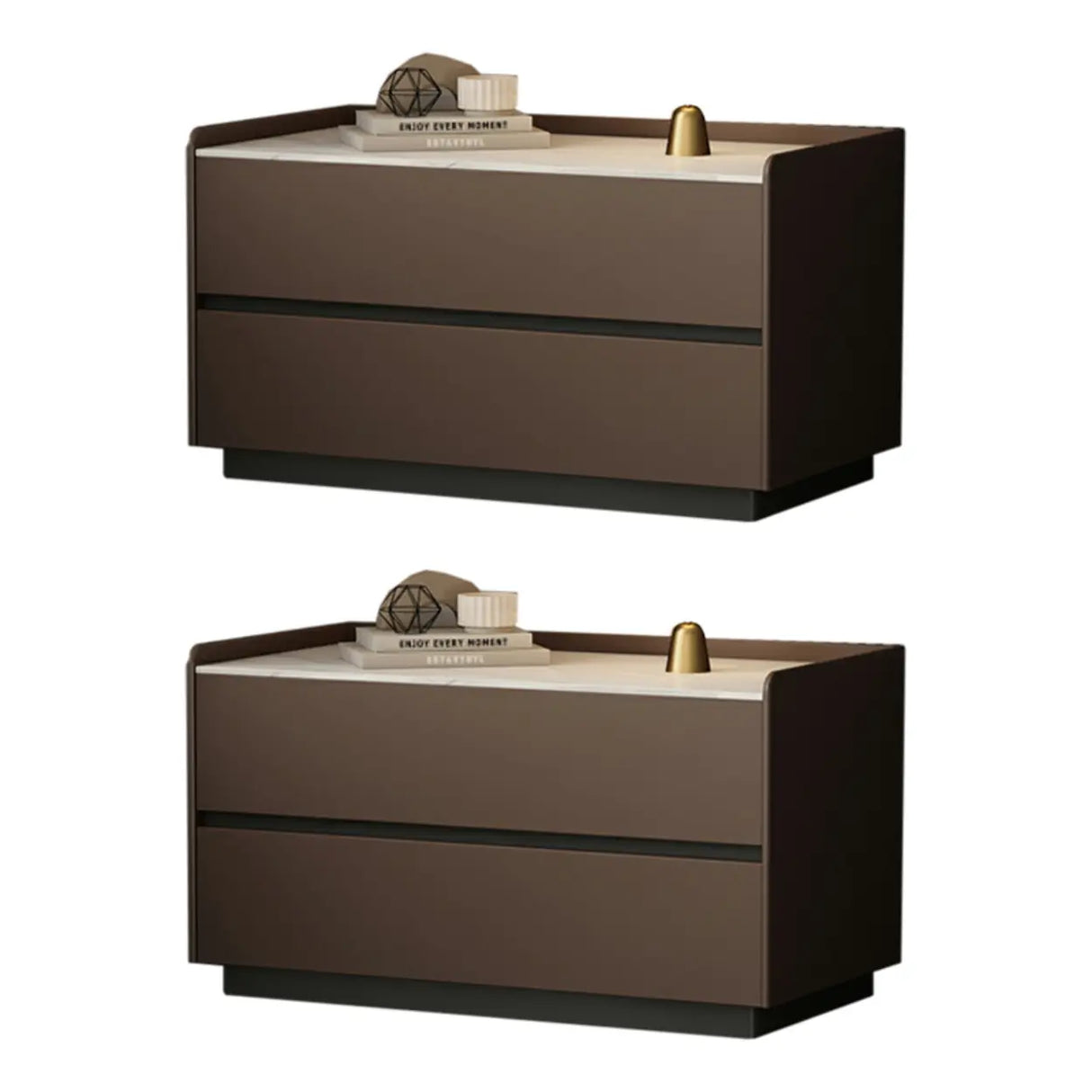 Cream Rectangular Faux Leather Nightstand with Storage Image - 23