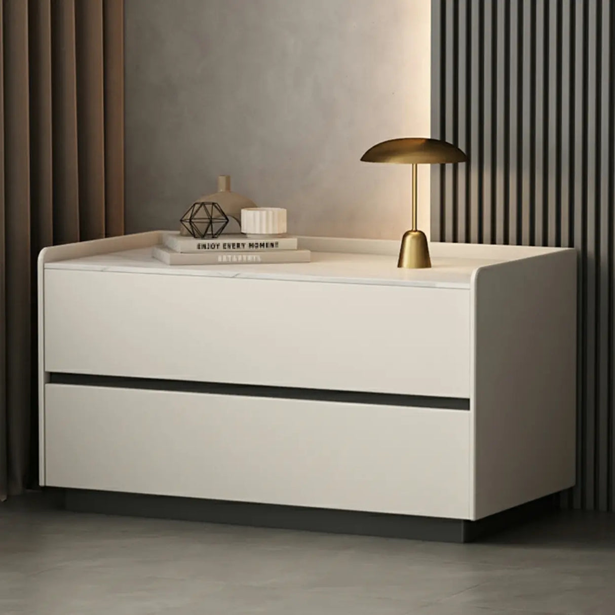 Cream Rectangular Faux Leather Nightstand with Storage Image - 3